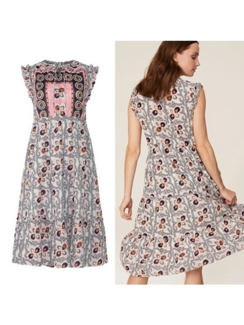 Figue Lily Cara Dress S Bohemian Cotton Cottagecore Floral Bib Ruffle - Picture 2 of 12